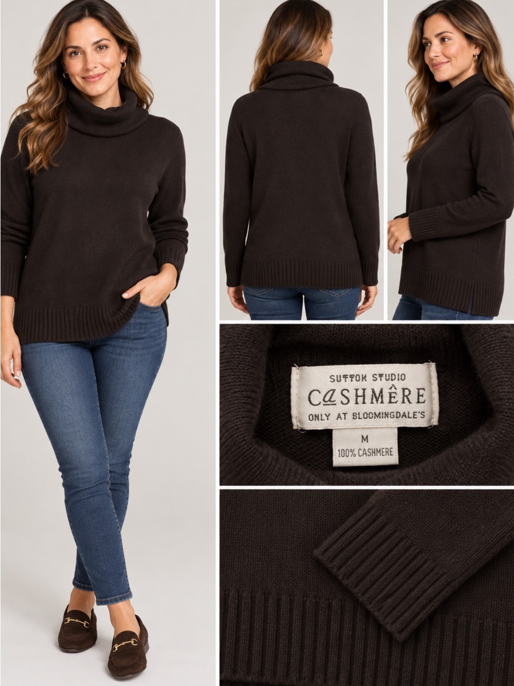 Sutton Studio Chocolate Brown Cashmere Turtleneck Sweater